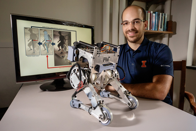 Mechanical science and engineering professor João Ramos developed a human-operated robot, named Little Hermes, which relies on human reflexes to remain upright during locomotion.
