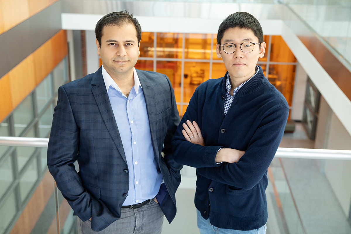 Electrical and computer engineering professor Can Bayram, left, and graduate student Kihoon Park led a study that redefines the thermal properties of gallium nitride semiconductors.