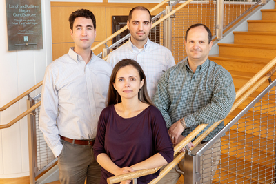 Photo of Gies College of Business finance professors Julian Reif, Tatyana Deryugina, David Molitor and Nolan Miller.