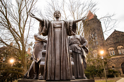 Photo of the alma mater statue on the University of Illinois at Urbana-Champaign campus