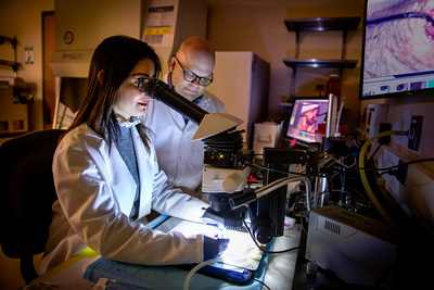 llinois researchers used a suite of imaging methods to create the first holistic picture of peripheral artery disease recovery. Pictured: postdoctoral student Jamila Hedhli and professor Wawrzyniec Dobrucki.