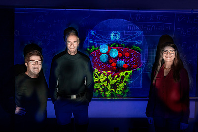 Chemistry professors Zaida Luthey-Schulten, left, Martin Gruebele and research scientist Zhaleh Ghaemi have developed the most complete computation model of a human cell to date.