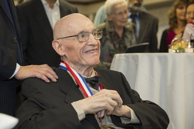 Nick Holonyak Jr. smiles at a reception for the 2015 Draper Prize.